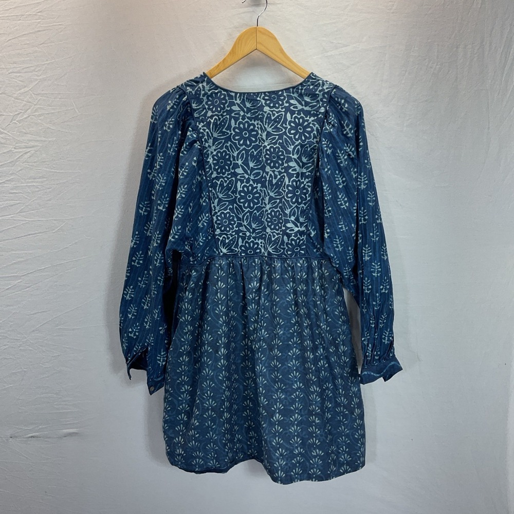 Faherty Silk Blend Solstice Sunburst Mix Print Long Sleeve Minidress M Navy blue - Picture 5 of 13